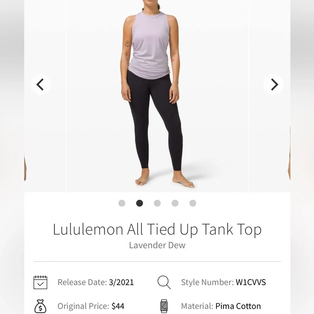 Lululemon All Tied Up Tank Top size 6 lavender dew